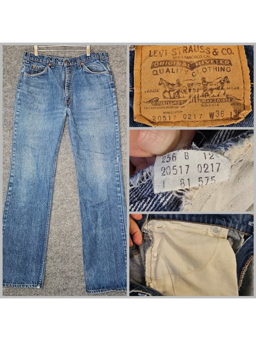 VTG Levi's 517 Orange tab Bootcut Jeans 36x36 act 33" x 35" Vintage 80s USA